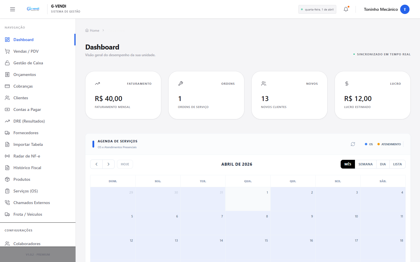 Tela de Análise e Métricas Gvendi